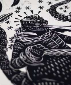 Attack Peter Godzilla Vs. Takoro Linocut Poster Posters