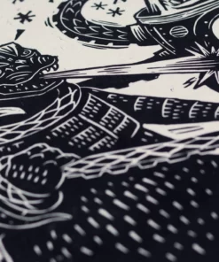 Attack Peter Godzilla Vs. Takoro Linocut Poster Posters