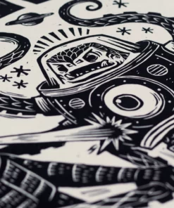 Attack Peter Godzilla Vs. Takoro Linocut Poster Posters